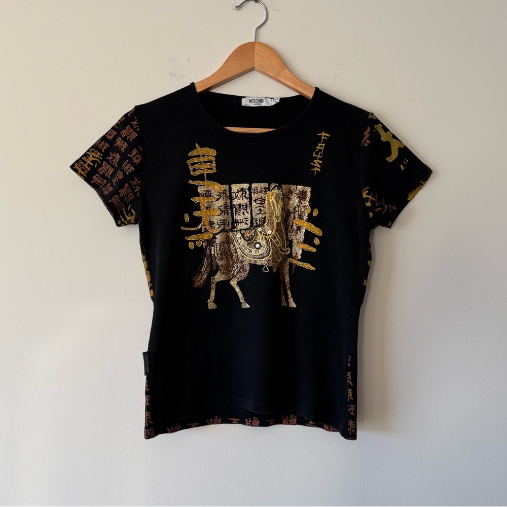 Vintage Moschino Jeans Y2K Asian Horse Beaded Baby Tee
